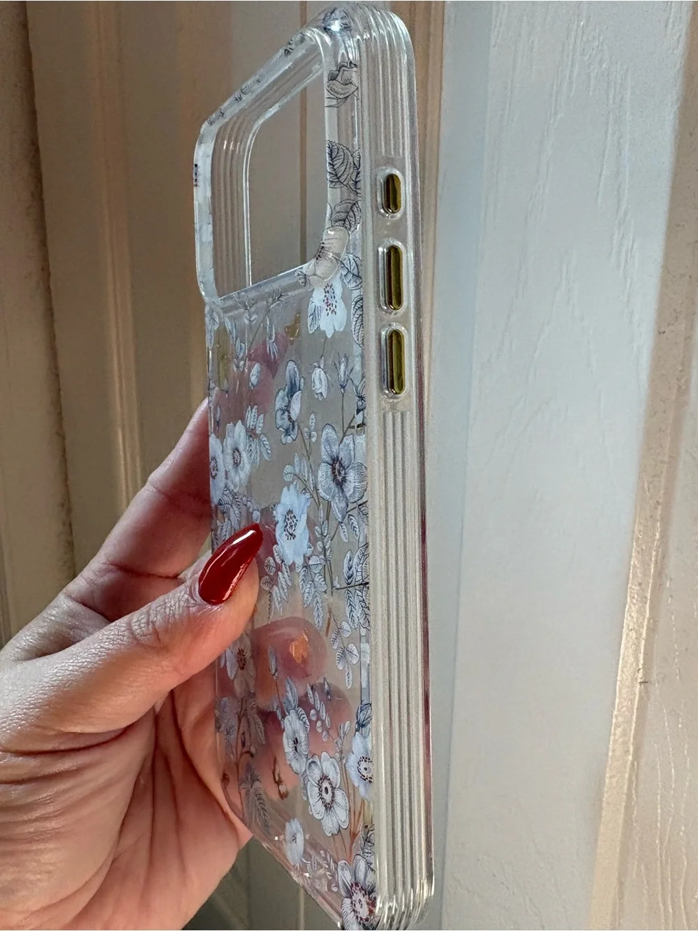 Clear Floral Butterfly iPhone Case - Transparent with White & Gold Accents